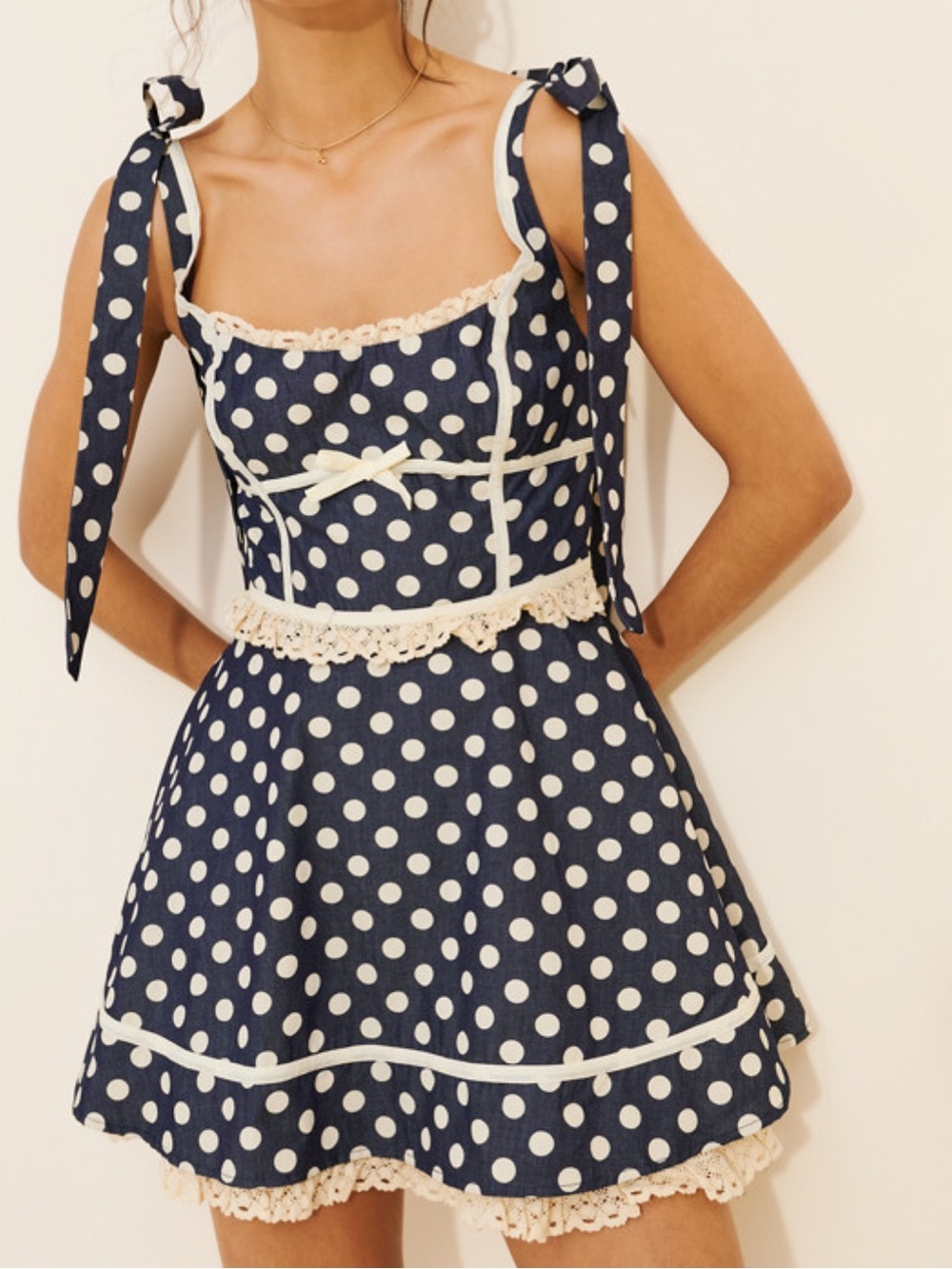 For Love & Lemons Dolly Denim Dot Mini Dres Size Large